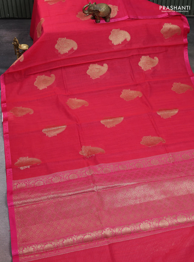 Banarasi semi dupion saree dual shade of pink and pink with paisley zari woven buttas and thread woven border