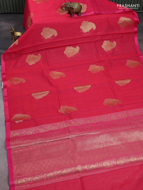 Banarasi semi dupion saree dual shade of pink and pink with paisley zari woven buttas and thread woven border