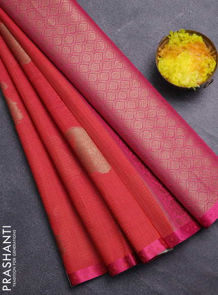 Banarasi semi dupion saree dual shade of pink and pink with paisley zari woven buttas and thread woven border