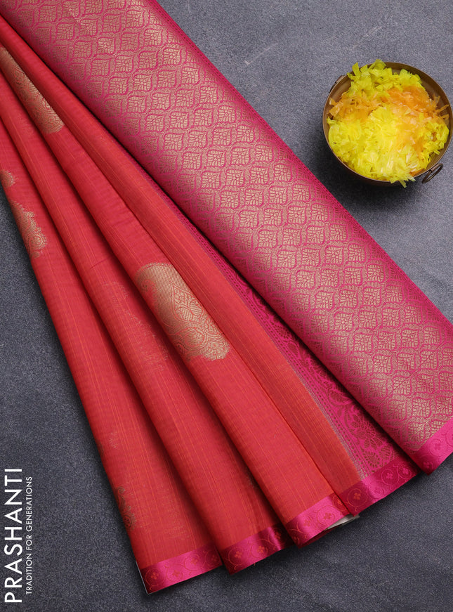 Banarasi semi dupion saree dual shade of pink and pink with paisley zari woven buttas and thread woven border