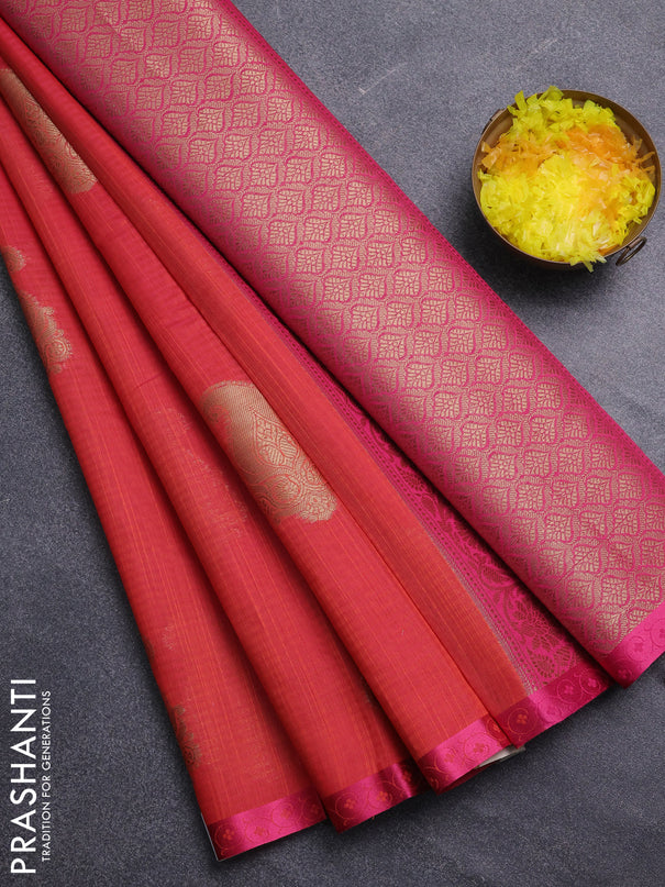 Banarasi semi dupion saree dual shade of pink and pink with paisley zari woven buttas and thread woven border