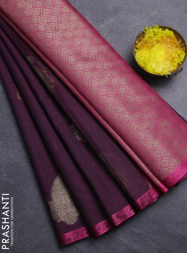 Banarasi semi dupion saree purple and pink with paisley zari woven buttas and thread woven border