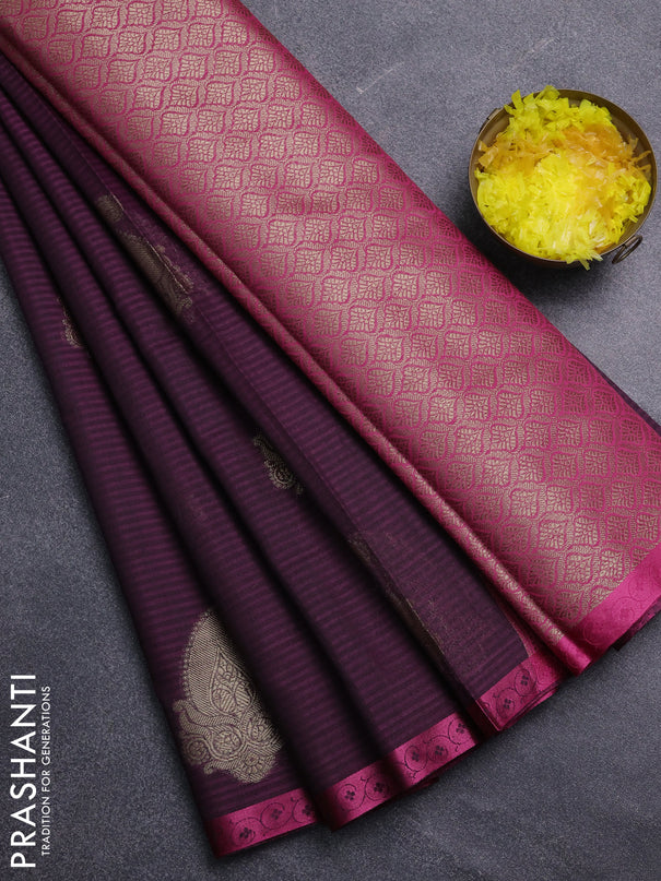 Banarasi semi dupion saree purple and pink with paisley zari woven buttas and thread woven border