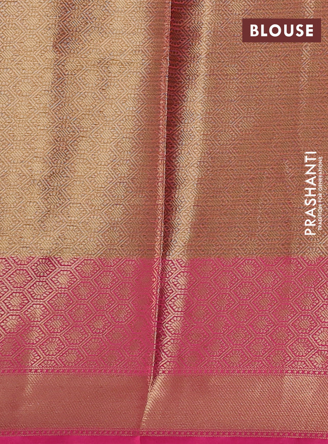 Banarasi semi dupion saree mustard yellow and pink with thread & zari woven buttas and zari woven border