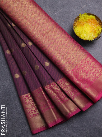 Banarasi semi dupion saree dual shade of purple and pink with thread & zari woven buttas and zari woven border
