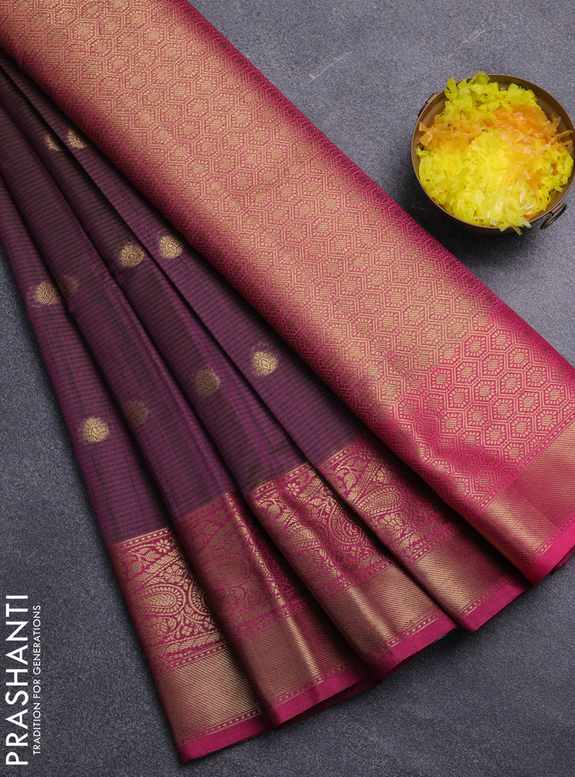 Banarasi semi dupion saree dual shade of purple and pink with thread & zari woven buttas and zari woven border