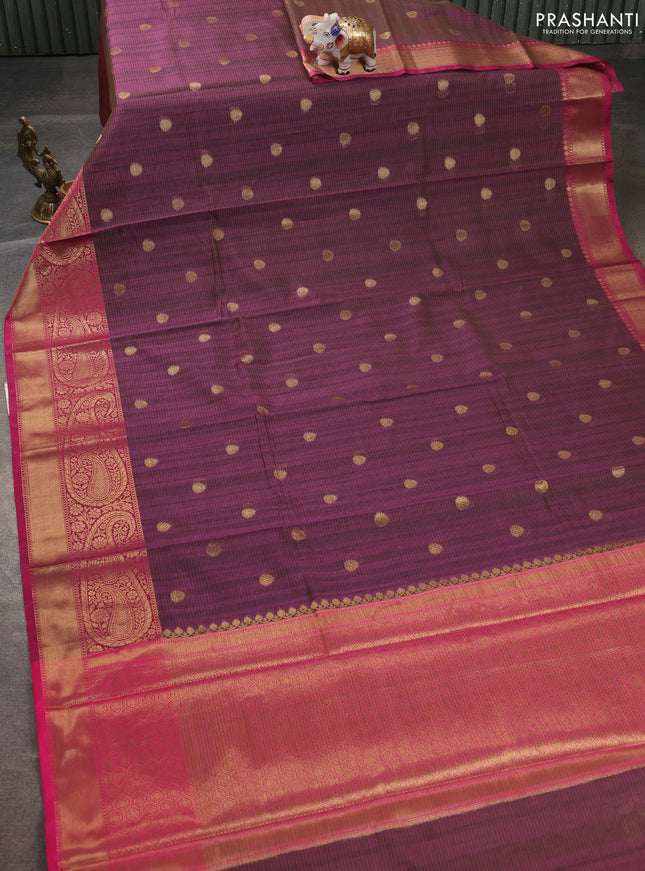 Banarasi semi dupion saree dual shade of purple and pink with thread & zari woven buttas and zari woven border