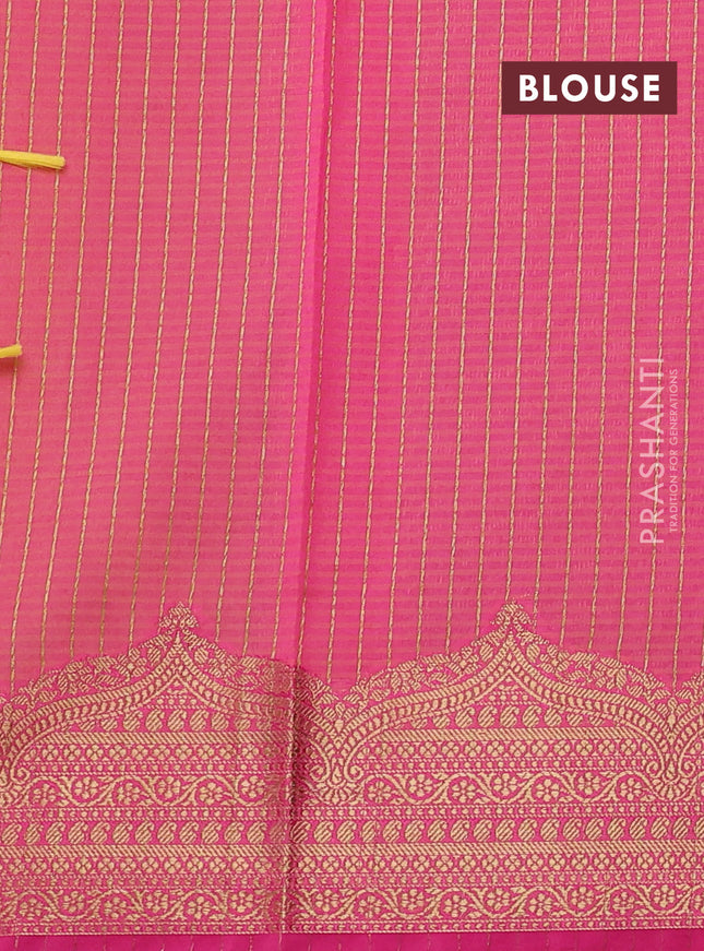 Banarasi semi dupion saree mustard yellow and pink with thread & zari woven buttas and zari woven border