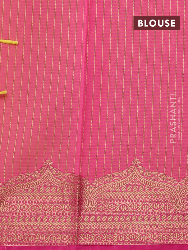 Banarasi semi dupion saree mustard yellow and pink with thread & zari woven buttas and zari woven border