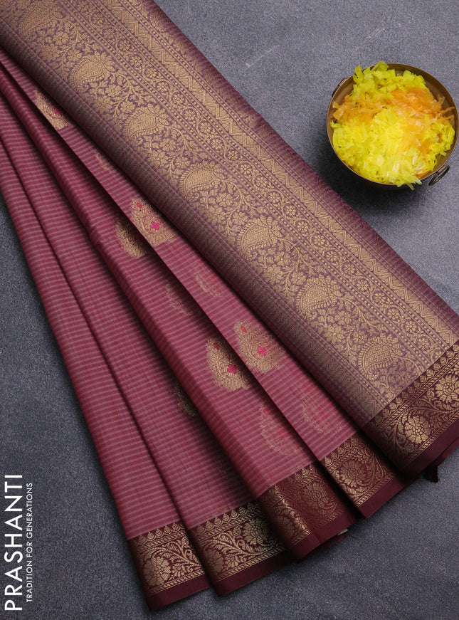 Banarasi semi dupion saree pastel maroon and maroon with thread & zari woven buttas and zari woven border
