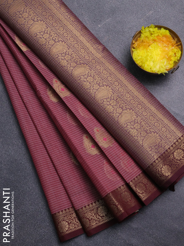 Banarasi semi dupion saree pastel maroon and maroon with thread & zari woven buttas and zari woven border