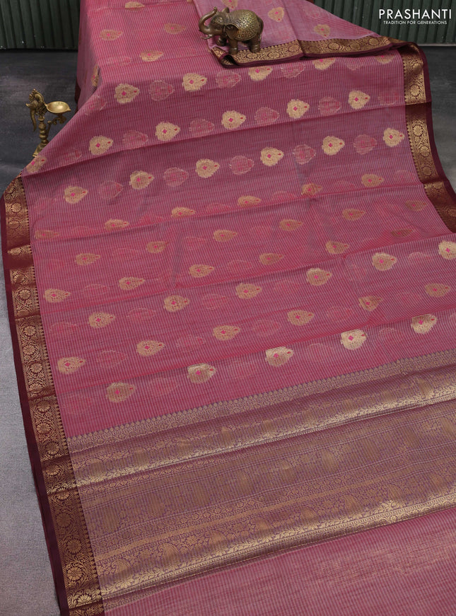 Banarasi semi dupion saree pastel maroon and maroon with thread & zari woven buttas and zari woven border
