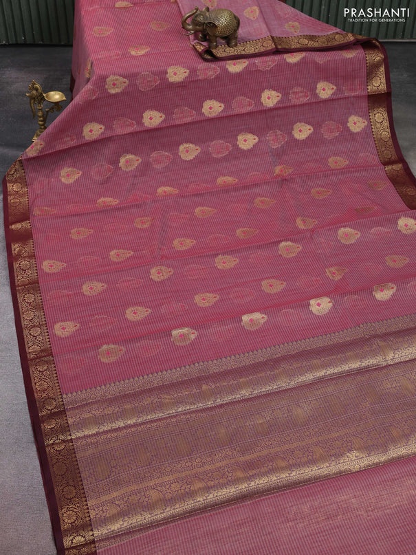 Banarasi semi dupion saree pastel maroon and maroon with thread & zari woven buttas and zari woven border