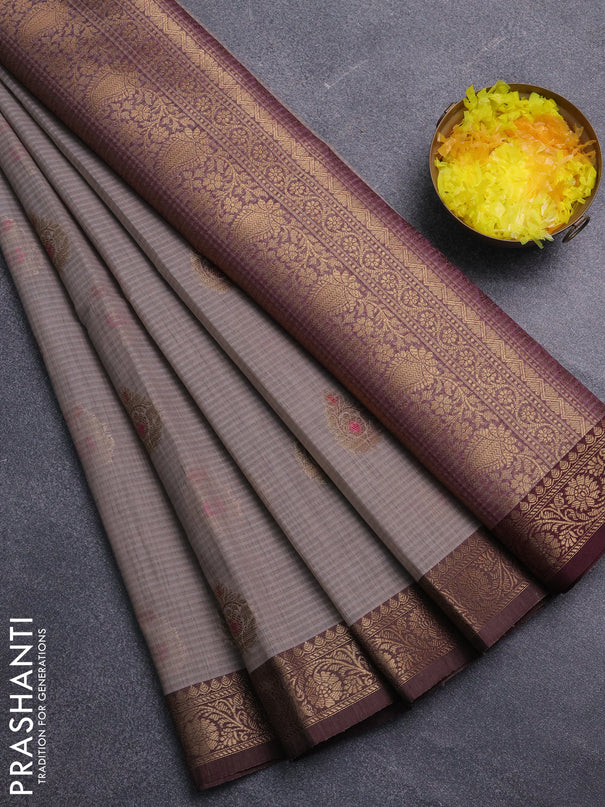 Banarasi semi dupion saree grey and brown with thread & zari woven buttas and zari woven border