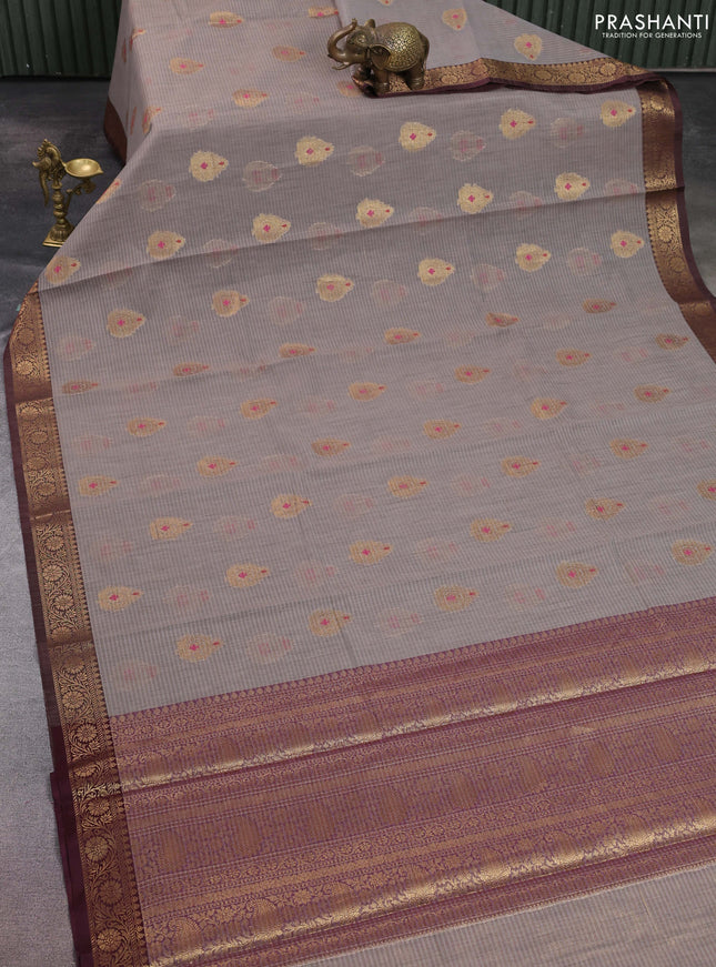 Banarasi semi dupion saree grey and brown with thread & zari woven buttas and zari woven border