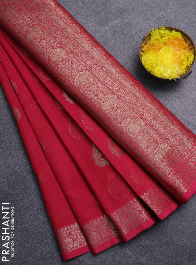 Banarasi semi dupion saree pink with thread & zari woven buttas and zari woven border