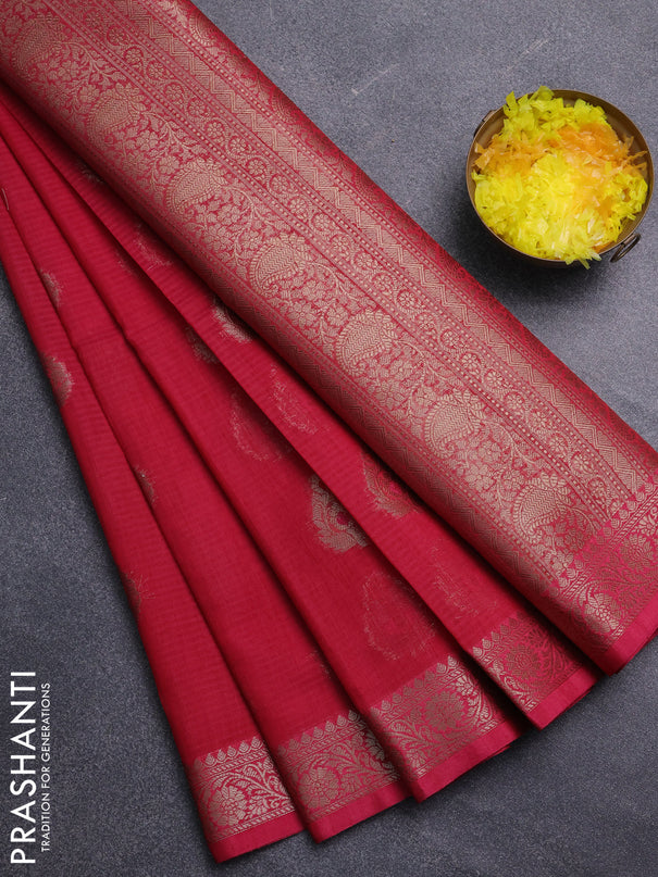 Banarasi semi dupion saree pink with thread & zari woven buttas and zari woven border