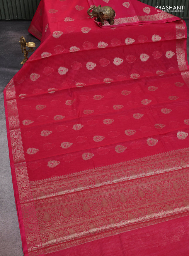 Banarasi semi dupion saree pink with thread & zari woven buttas and zari woven border