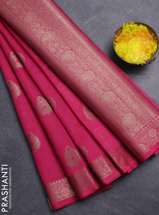 Banarasi semi dupion saree pink with thread & zari woven buttas and zari woven border