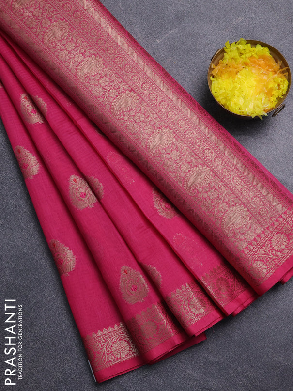 Banarasi semi dupion saree pink with thread & zari woven buttas and zari woven border