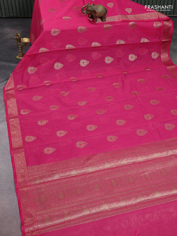 Banarasi semi dupion saree pink with thread & zari woven buttas and zari woven border