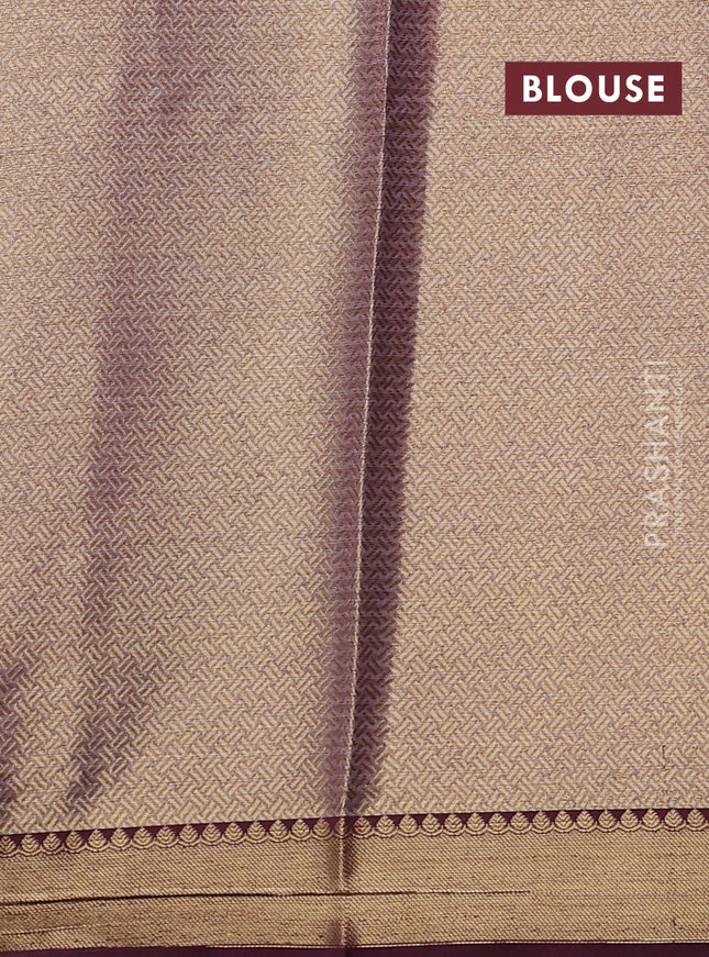 Banarasi semi dupion saree green and deep wine shade with thread & zari woven buttas and zari woven border