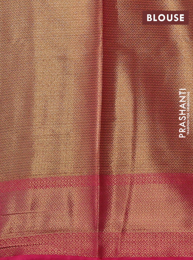 Banarasi semi dupion saree green and pink with thread & zari woven buttas and zari woven border