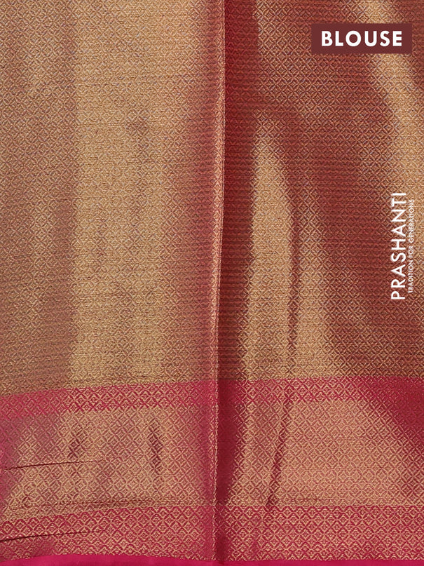 Banarasi semi dupion saree green and pink with thread & zari woven buttas and zari woven border