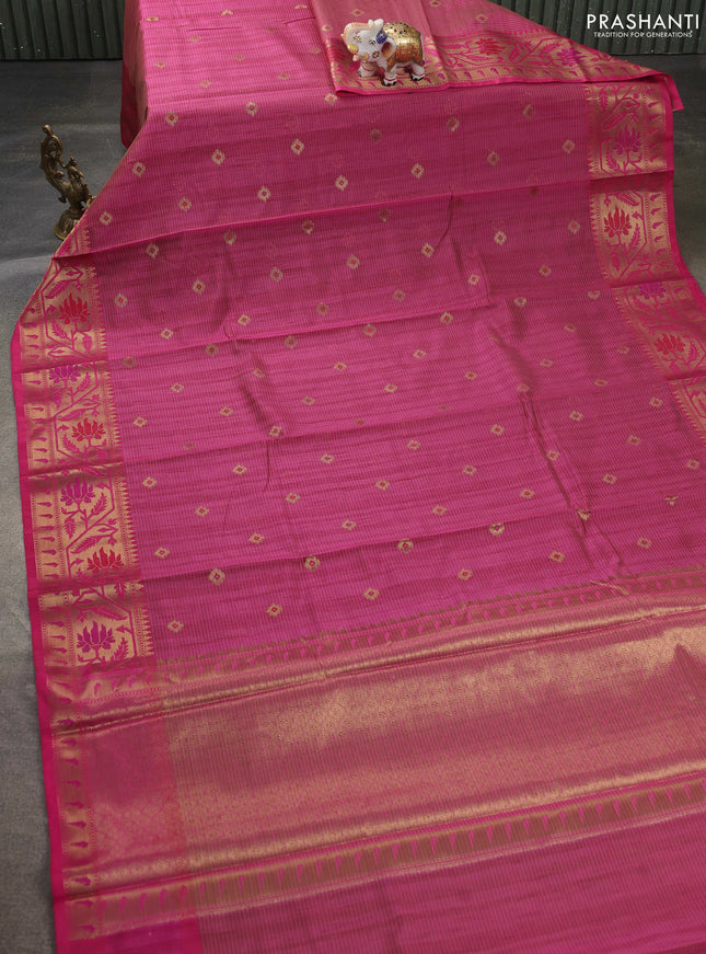 Banarasi semi dupion saree dual shade of pink and pink with thread & zari woven buttas and zari woven border