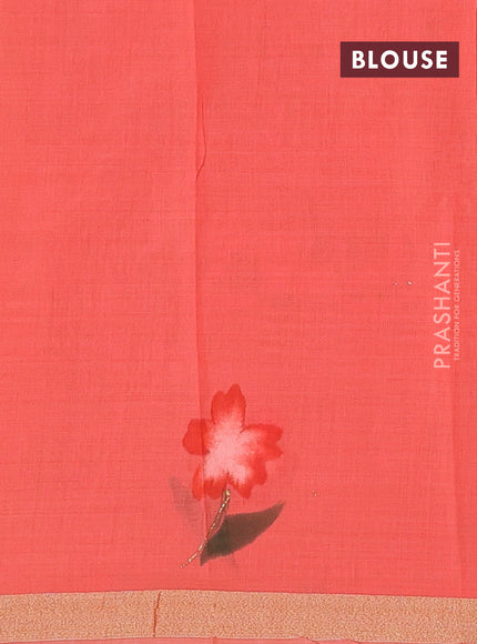 Linen cotton saree sandal and peach shade with floral hand paint prints and zari woven border