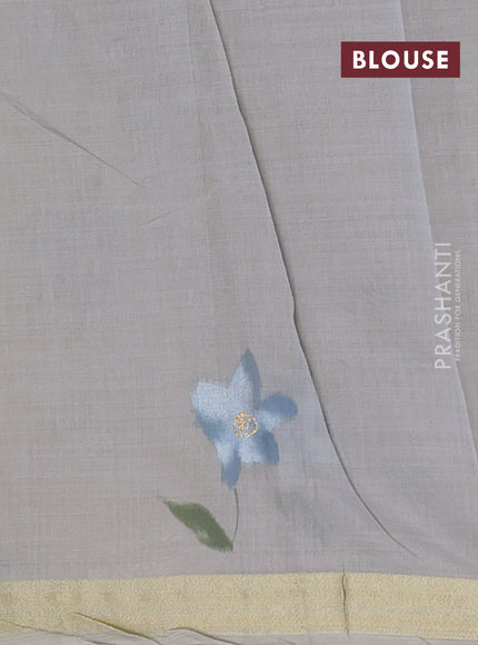 Linen cotton saree sandal and grey with floral hand paint prints and zari woven border