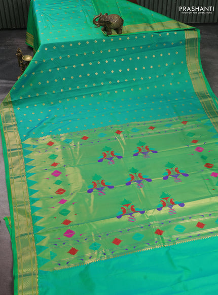 Bangalori silk saree dual shade of green with allover zari woven buttas and zari woven border