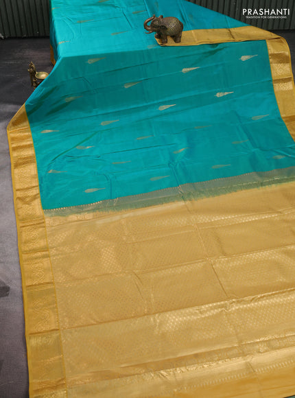 Bangalori silk saree teal green and sandal with zari woven buttas and zari woven border