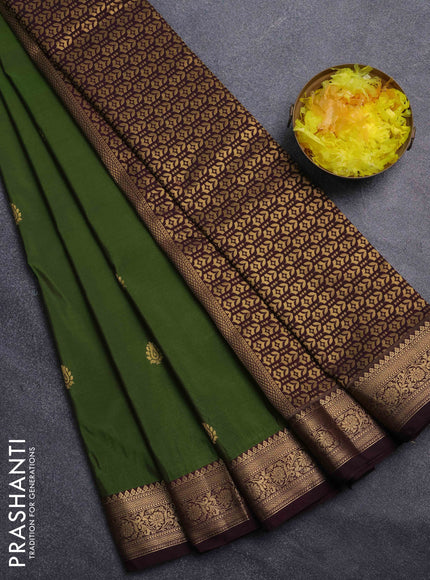 Bangalori silk saree dual shade of green and coffee brown wirh zari woven buttas and zari woven border