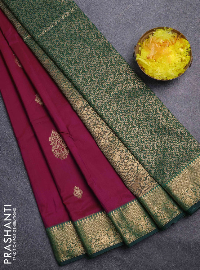 Bangalori silk saree wine shade and green with zari woven buttas and zari woven border