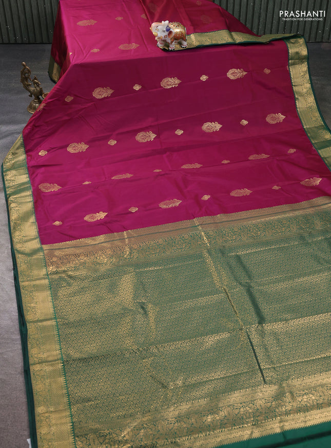 Bangalori silk saree wine shade and green with zari woven buttas and zari woven border
