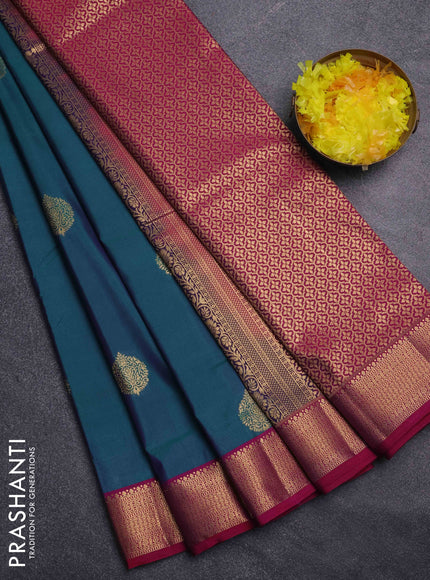 Bangalori silk saree dual shade of green and pink with zari woven buttas and zari woven border