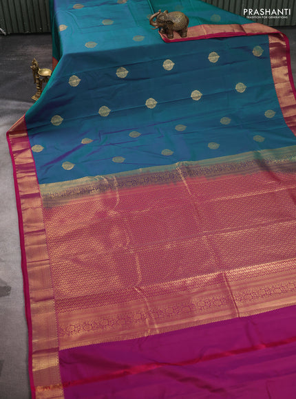 Bangalori silk saree dual shade of green and pink with zari woven buttas and zari woven border