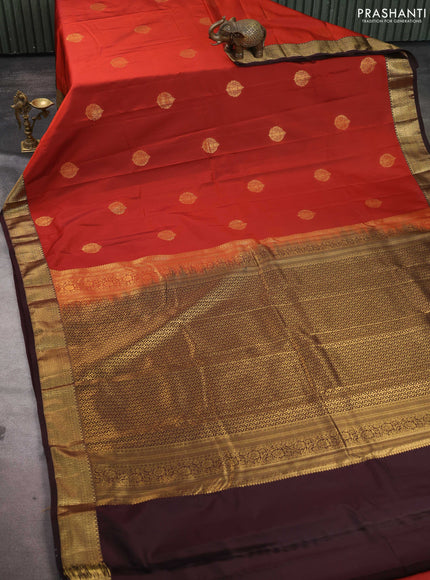 Bangalori silk saree rust shade and coffee brown with zari woven buttas and zari woven border