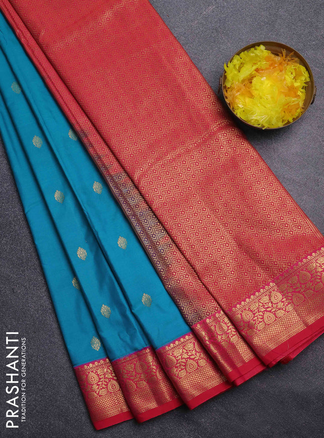 Bangalori silk saree cs blue and pink with allover zari woven buttas and zari woven border