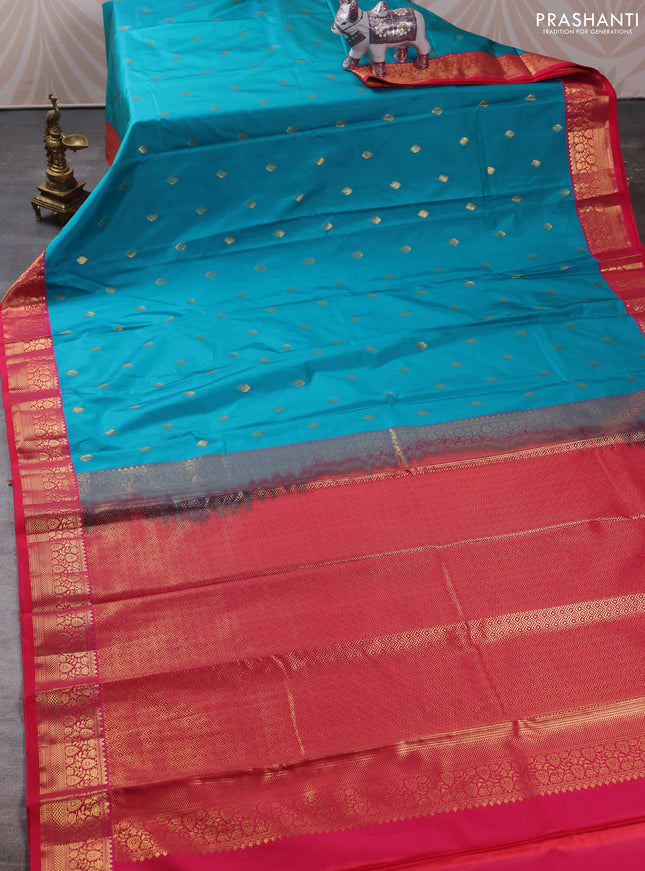 Bangalori silk saree cs blue and pink with allover zari woven buttas and zari woven border