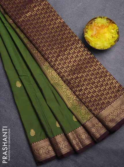 Bangalori silk saree dual shade of green and coffee brown with zari woven buttas and zari woven border