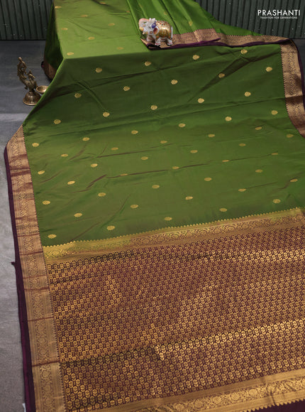 Bangalori silk saree dual shade of green and coffee brown with zari woven buttas and zari woven border
