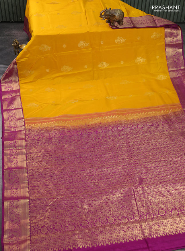 Bangalori silk saree yellow and purple with zari woven buttas and zari woven border