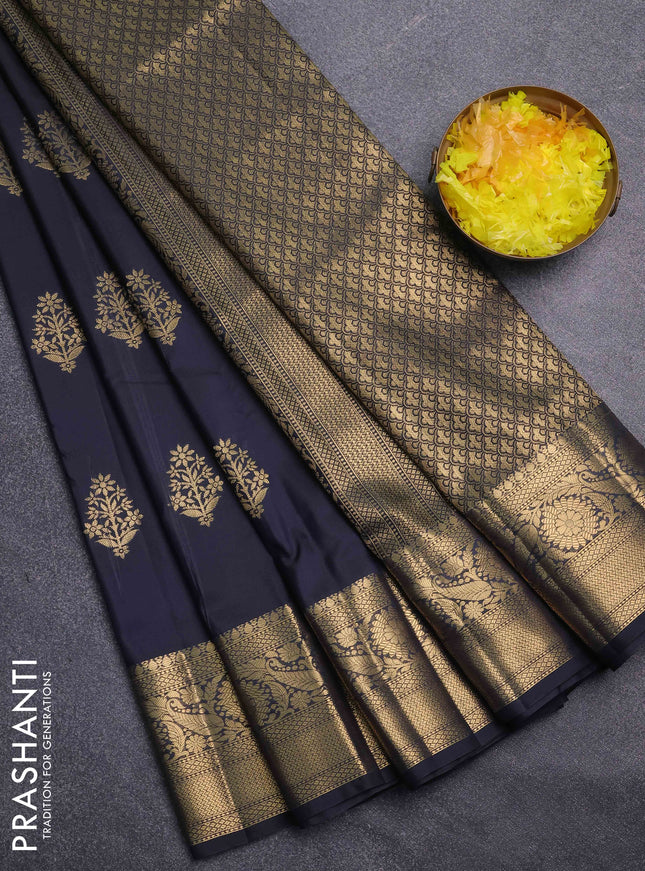 Bangalori silk saree black with zari woven buttas and zari woven border