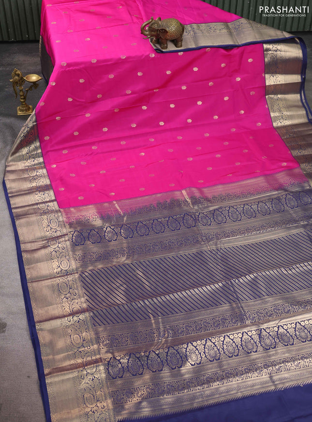 Bangalori silk saree pink and navy blue with allover zari woven buttas and zari woven border