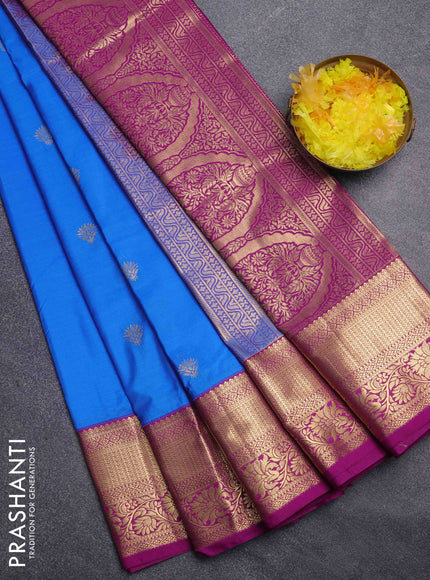 Bangalori silk saree blue and pink with zari woven buttas and zari woven border