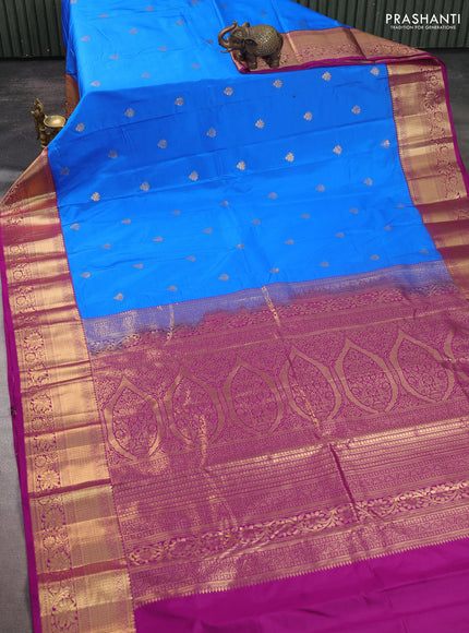 Bangalori silk saree blue and pink with zari woven buttas and zari woven border