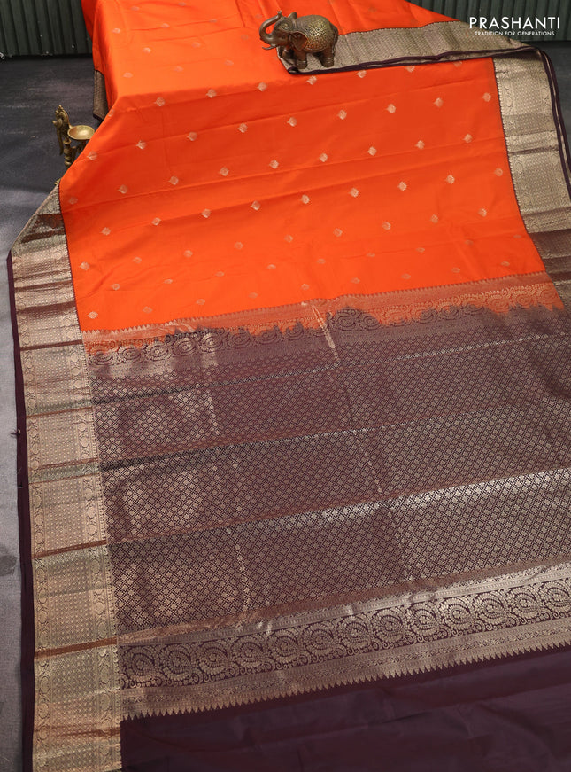 Bangalori silk saree orange and coffee brown with allover zari woven buttas and zari woven border