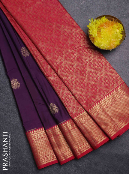 Bangalori silk saree purple and red with zari woven buttas and zari woven border